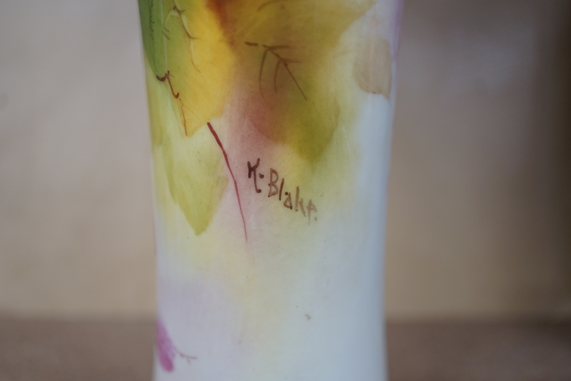 A Royal Worcester fruit painted vase by Kitty Blake, model number 923, 19cm. Condition - good